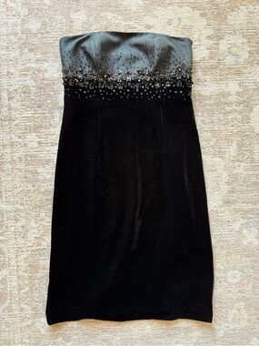 Ann Taylor Black and Gray Strapless Beaded Cocktail Dress